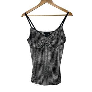 White House Black Market Babydoll Cami L Black White Lace Trim  Houndstooth Y2K